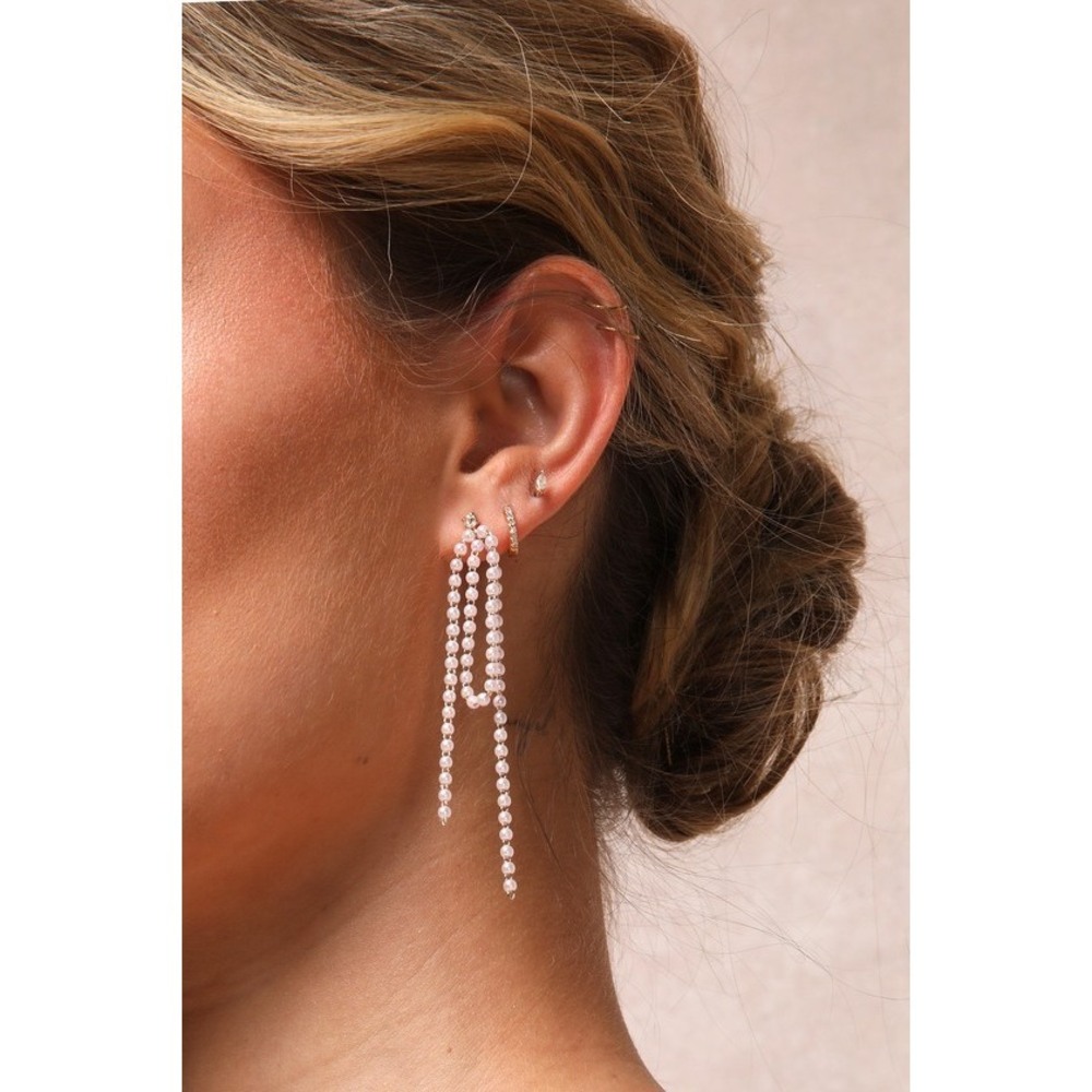 Lulus Dainty Charisma Gold And White Rhinestone Pearl Fringe Earrings